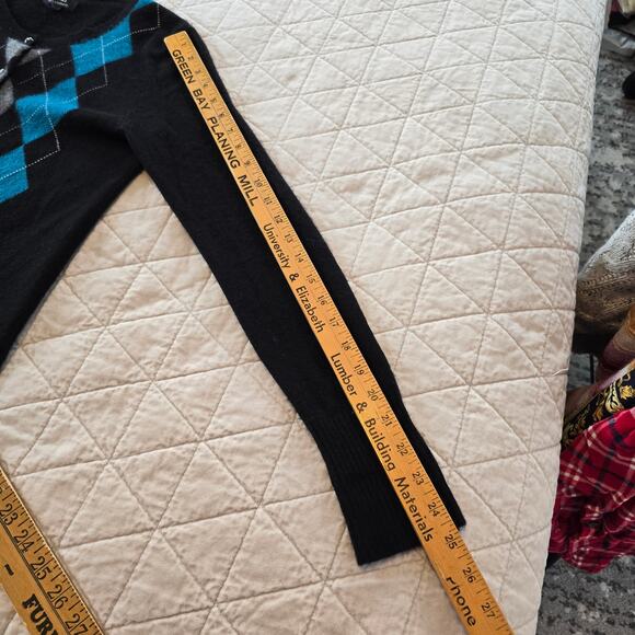 Apt 9 Argyle Cashmere Cardigan Women's SM Black Blue Classic Academia Festive - Picture 8 of 8